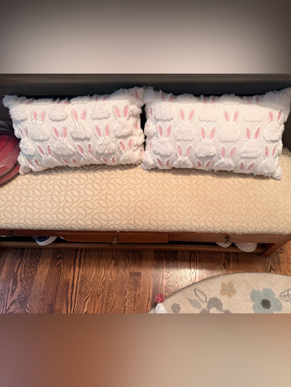 Soft White & Pink Bunnies-Textured Throw Pillows -Set of 2